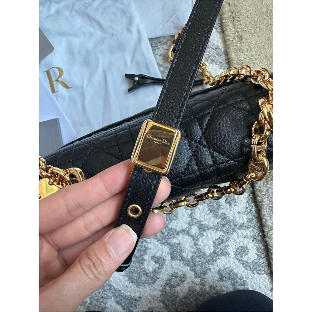NEW Dior Caro Small Crossbody Shoulder Bag Black Gold Supple Cannage Leather - Picture 6 of 14